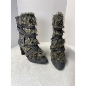 Charles David Alberta Women's Sz 8 Boots With The Fur Heels Furry Slate New/Box